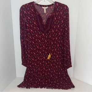 Matilda Jane womens Local Luxuries floral boho burgundy long sleeve dress size M